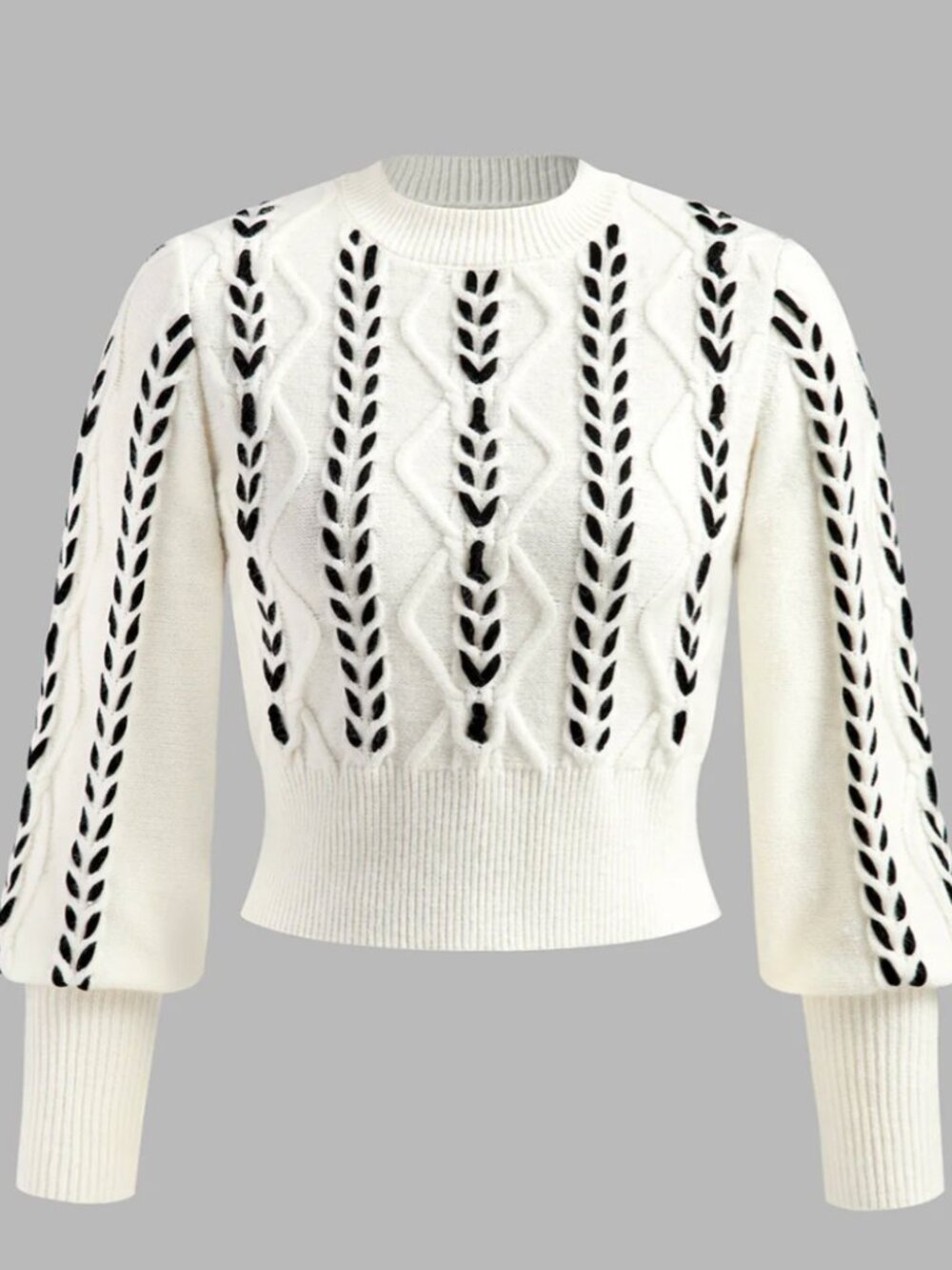Contrast Binding Cinched Sweater Black & White